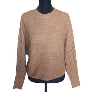 Pink Rose Crop Rib-Knit Sweater Sweater